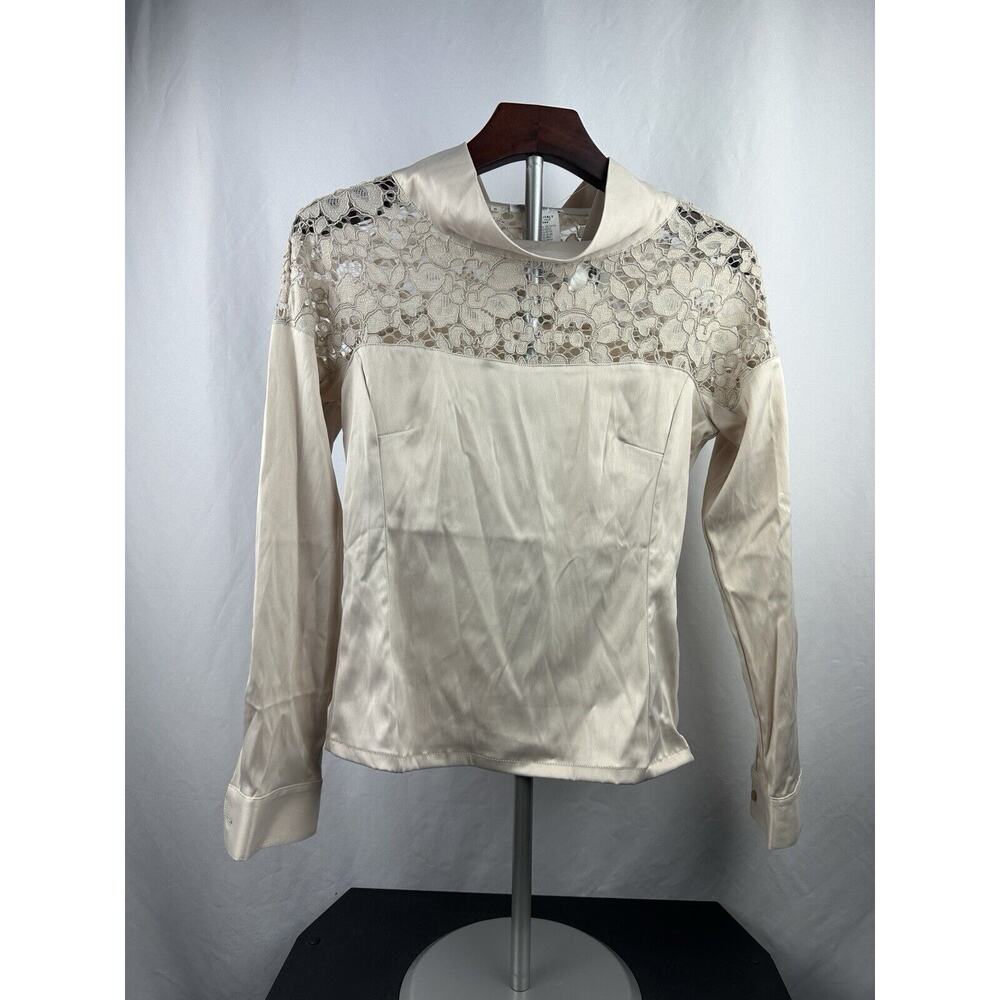 NWT Nara Camicie Women’s Long Sleeve Satin Lace Blouse Size 0
